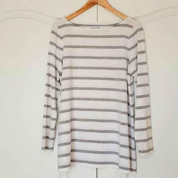 Eileen Fisher stripe boat-neck tunic top - Picture 3 of 10